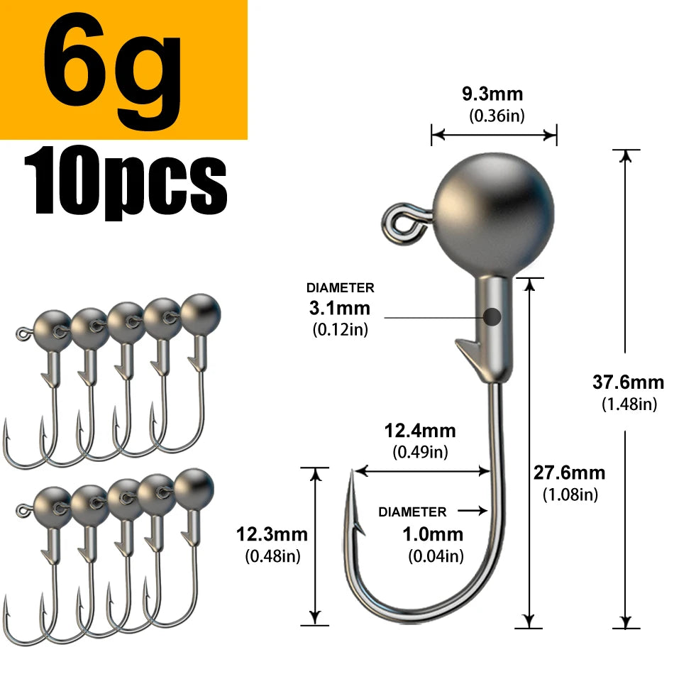 Lurestiker fishing jigging head hooks for soft worm baits, crankbait fishing sharp hooks for Bass Pike Trout Accessories