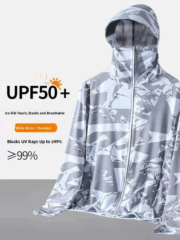 Men's Camouflage Sun Protection Clothing UPF50 Ice Silk Thin Breathable Summer Fishing Special Large Brim Hat Outdoor Clothing