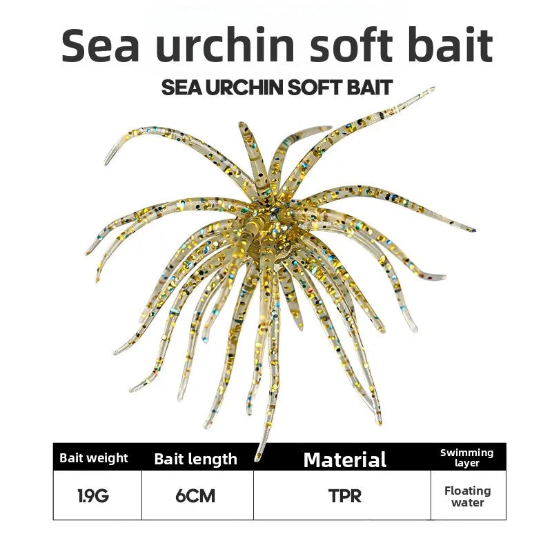 1-2PCS 5cm1.9gLure Floating Sea Urchin Soft Bait Bionic Soft WormTPELure Bait for Sea Fishing, Black Pit Wild Fishing, Water Bla
