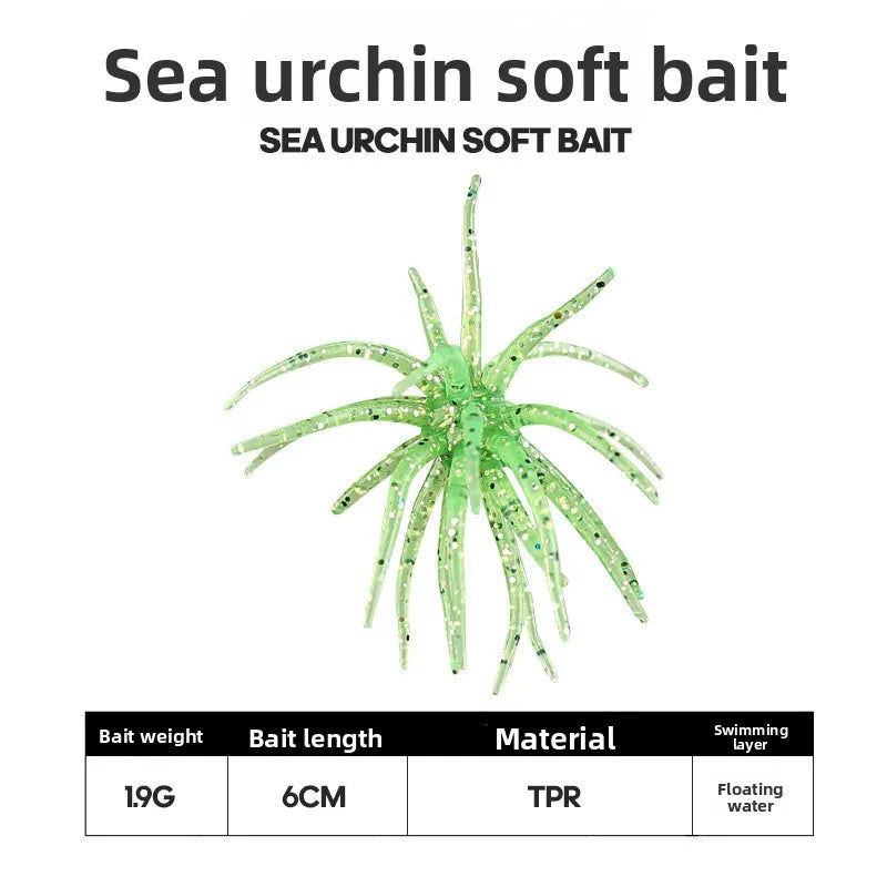 1-2PCS 5cm1.9gLure Floating Sea Urchin Soft Bait Bionic Soft WormTPELure Bait for Sea Fishing, Black Pit Wild Fishing, Water Bla