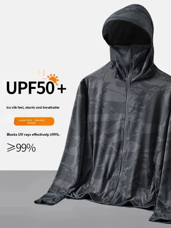Men's Camouflage Sun Protection Clothing UPF50 Ice Silk Thin Breathable Summer Fishing Special Large Brim Hat Outdoor Clothing