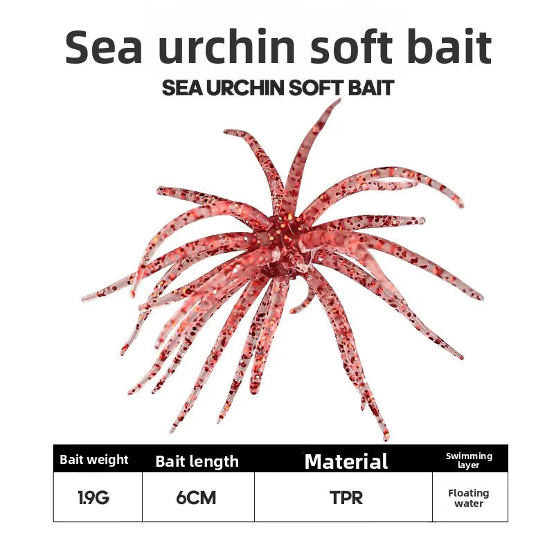 1-2PCS 5cm1.9gLure Floating Sea Urchin Soft Bait Bionic Soft WormTPELure Bait for Sea Fishing, Black Pit Wild Fishing, Water Bla