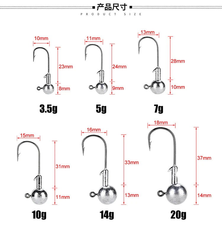 Lurestiker fishing jigging head hooks for soft worm baits, crankbait fishing sharp hooks for Bass Pike Trout Accessories