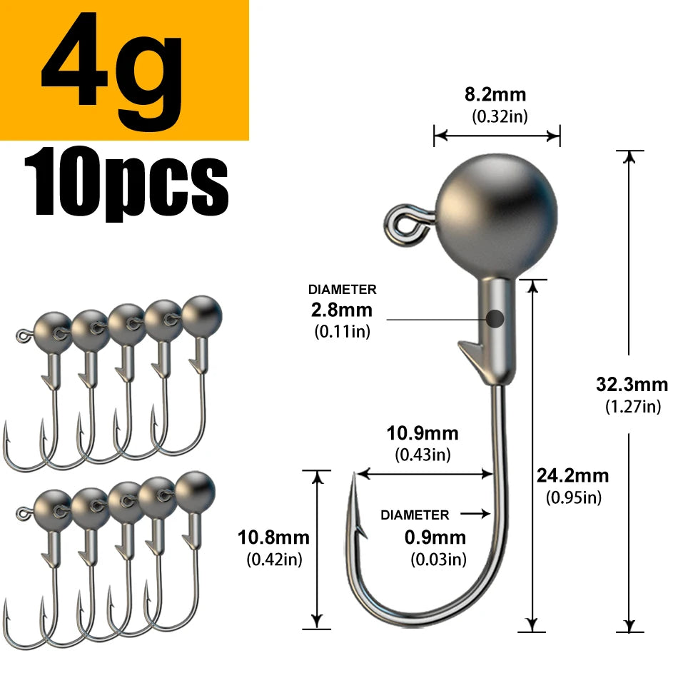 Lurestiker fishing jigging head hooks for soft worm baits, crankbait fishing sharp hooks for Bass Pike Trout Accessories