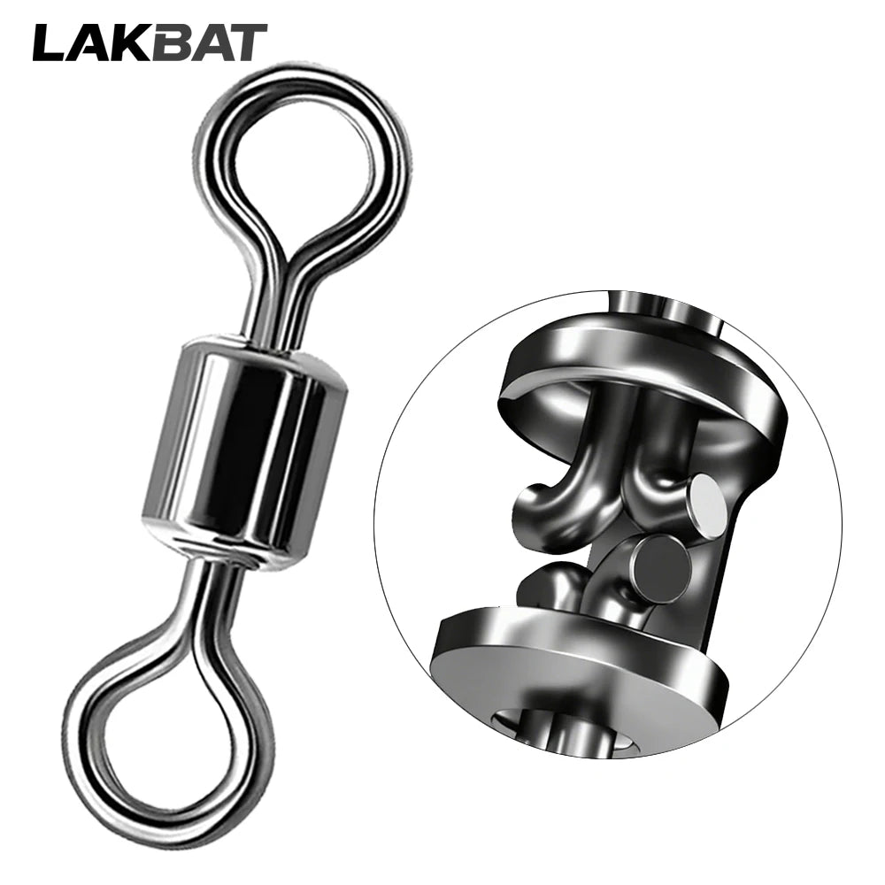100PCS Stainless Steel Fishing Swivel Bearing Rolling Connector Saltwater Freshwater Rotate Tackle Box Lure Line Fishing Tools