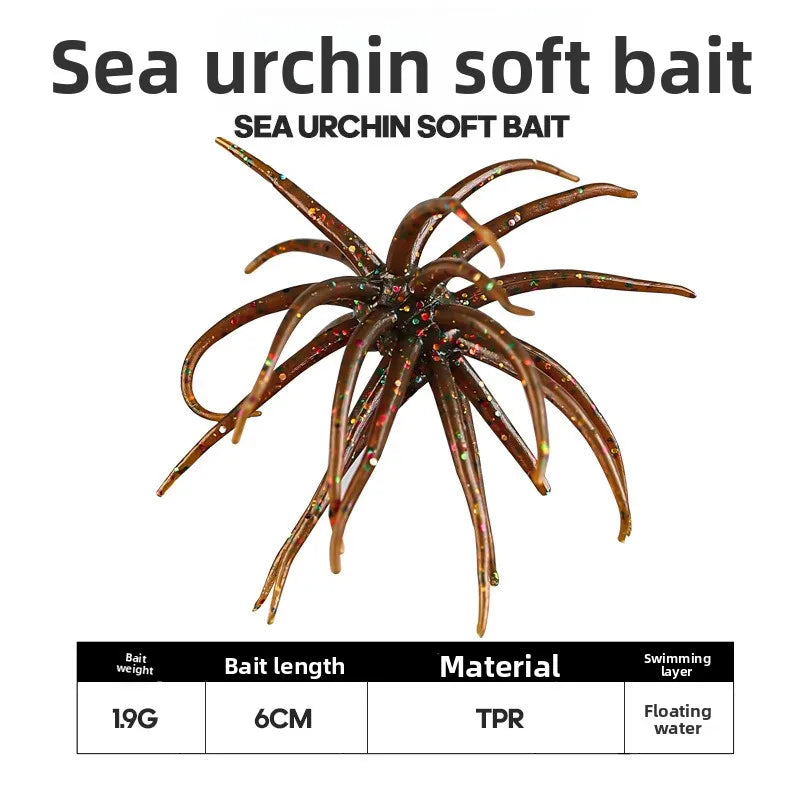 1-2PCS 5cm1.9gLure Floating Sea Urchin Soft Bait Bionic Soft WormTPELure Bait for Sea Fishing, Black Pit Wild Fishing, Water Bla