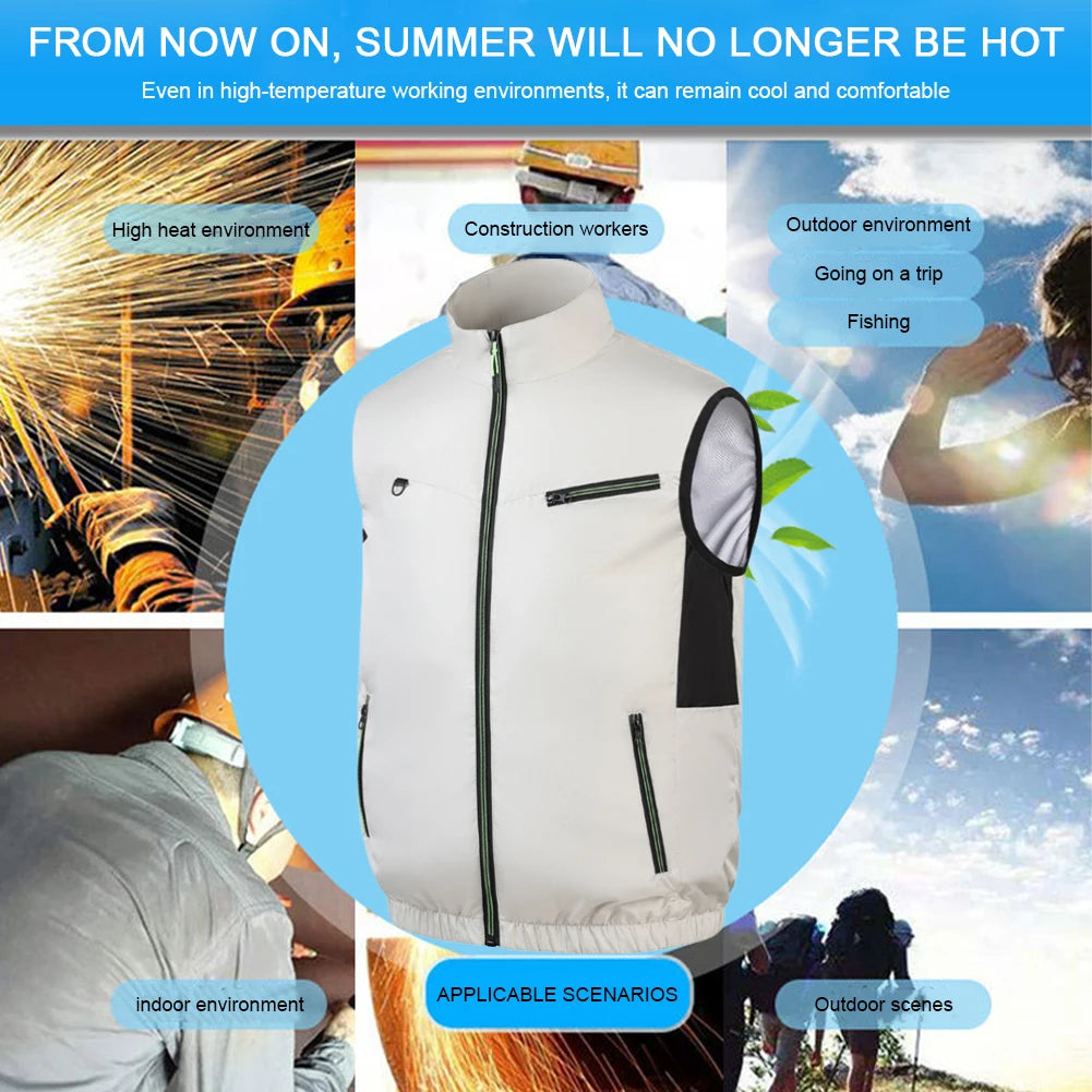 Cooling Vest Ice Fan Vest Heat Resistant Air Conditioner Clothes Breathable Wearable Cooling Fan Vest for Summer Camping Fishing