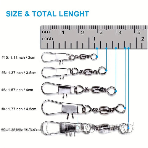 100Pcs/Lot 4#6#8#10#12# Swivels Mix Fishing Connector Snap Pin Rolling Lure Swivel Hook Carabiner Connectors Tackle Accessories