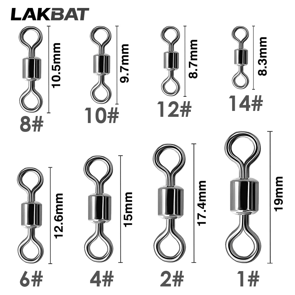 100PCS Stainless Steel Fishing Swivel Bearing Rolling Connector Saltwater Freshwater Rotate Tackle Box Lure Line Fishing Tools