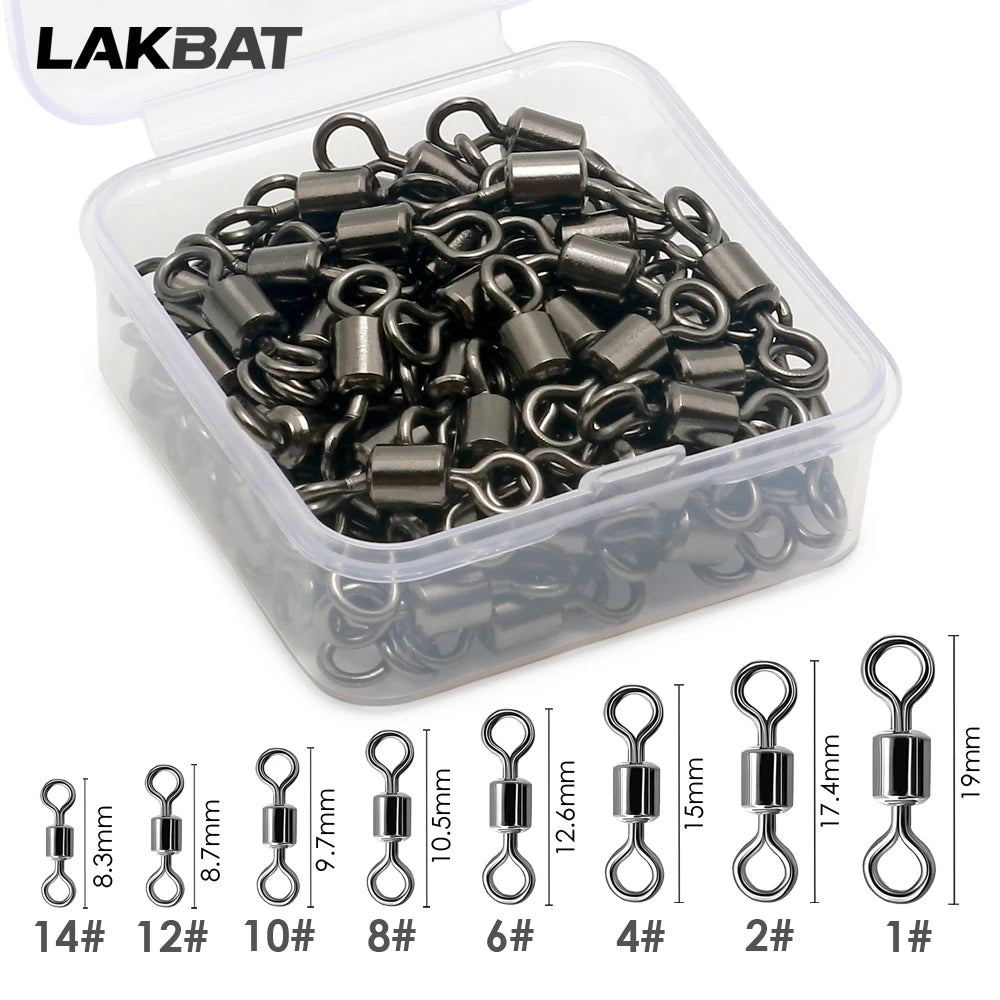 100PCS Stainless Steel Fishing Swivel Bearing Rolling Connector Saltwater Freshwater Rotate Tackle Box Lure Line Fishing Tools