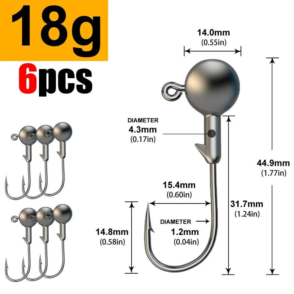 Lurestiker fishing jigging head hooks for soft worm baits, crankbait fishing sharp hooks for Bass Pike Trout Accessories