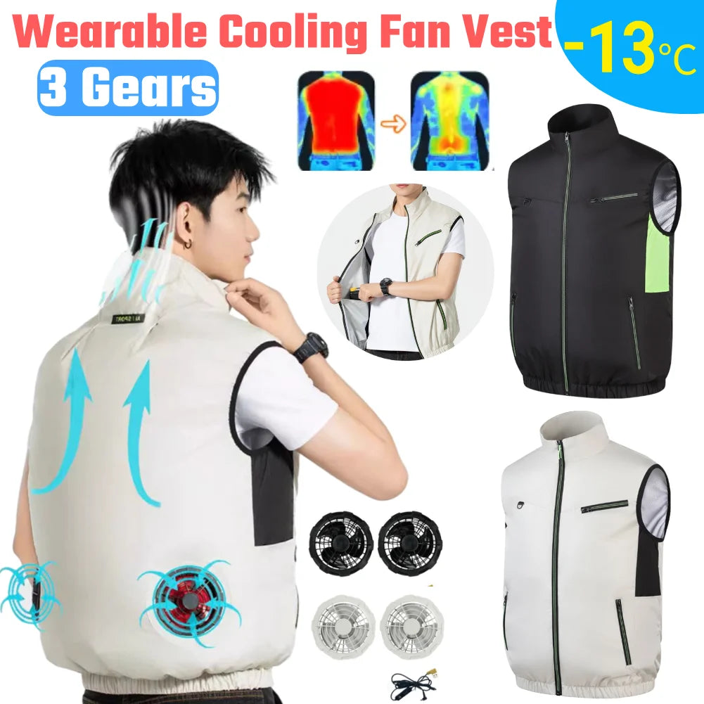 Cooling Vest Ice Fan Vest Heat Resistant Air Conditioner Clothes Breathable Wearable Cooling Fan Vest for Summer Camping Fishing