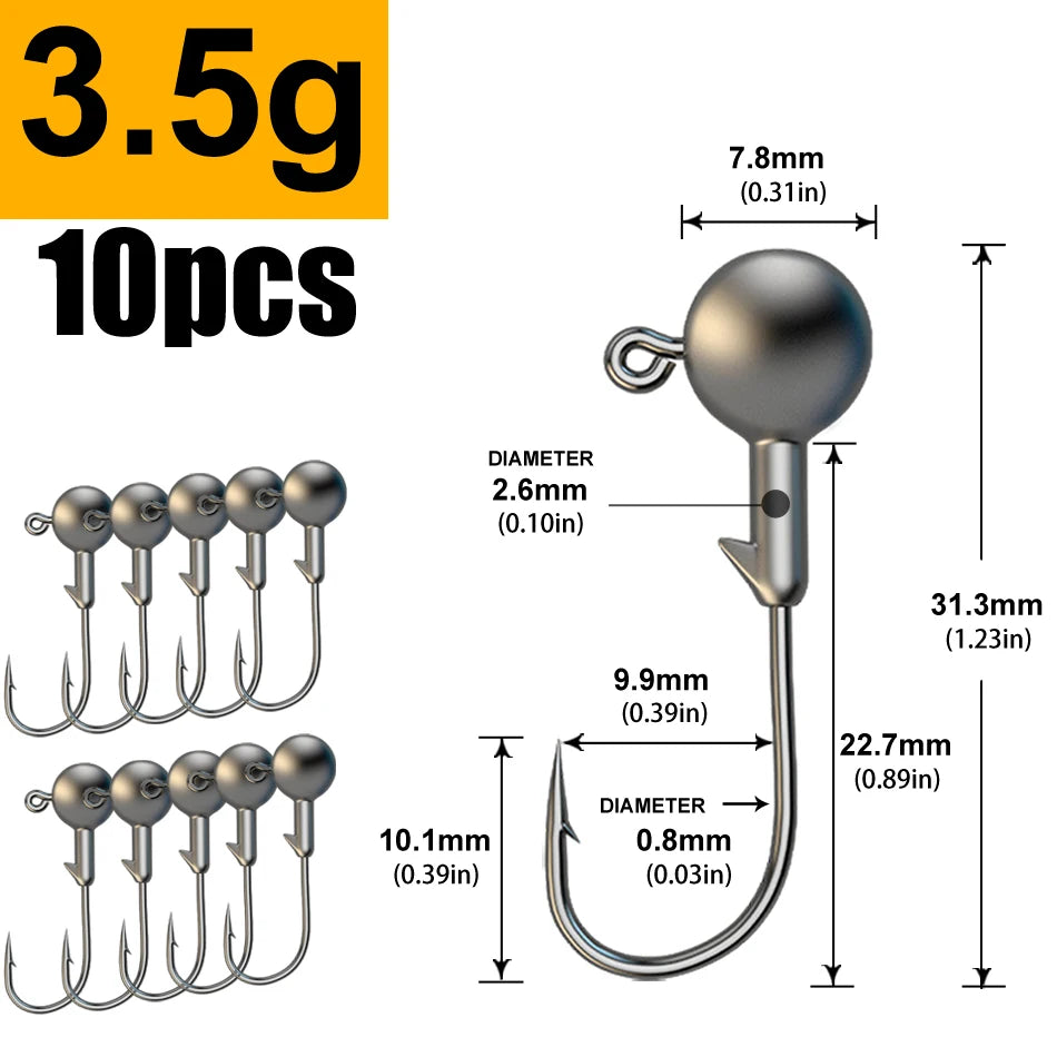 Lurestiker fishing jigging head hooks for soft worm baits, crankbait fishing sharp hooks for Bass Pike Trout Accessories