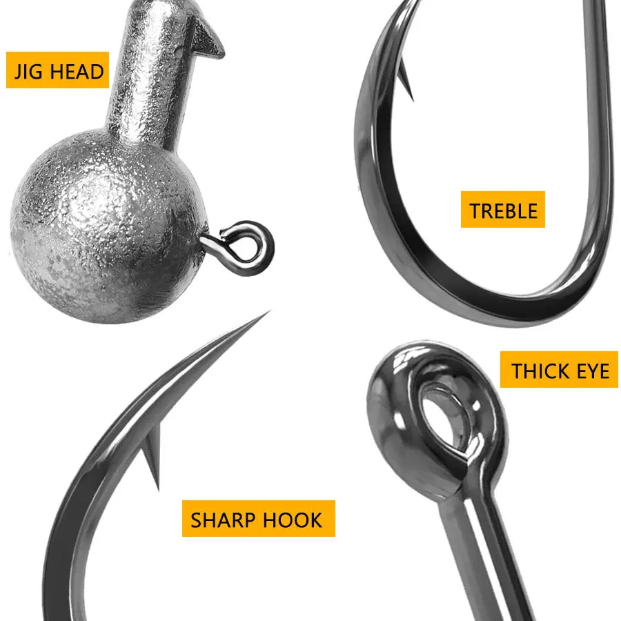 Lurestiker fishing jigging head hooks for soft worm baits, crankbait fishing sharp hooks for Bass Pike Trout Accessories