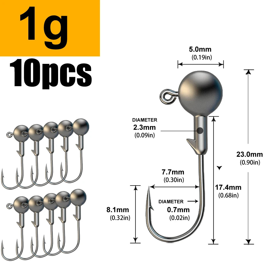 Lurestiker fishing jigging head hooks for soft worm baits, crankbait fishing sharp hooks for Bass Pike Trout Accessories