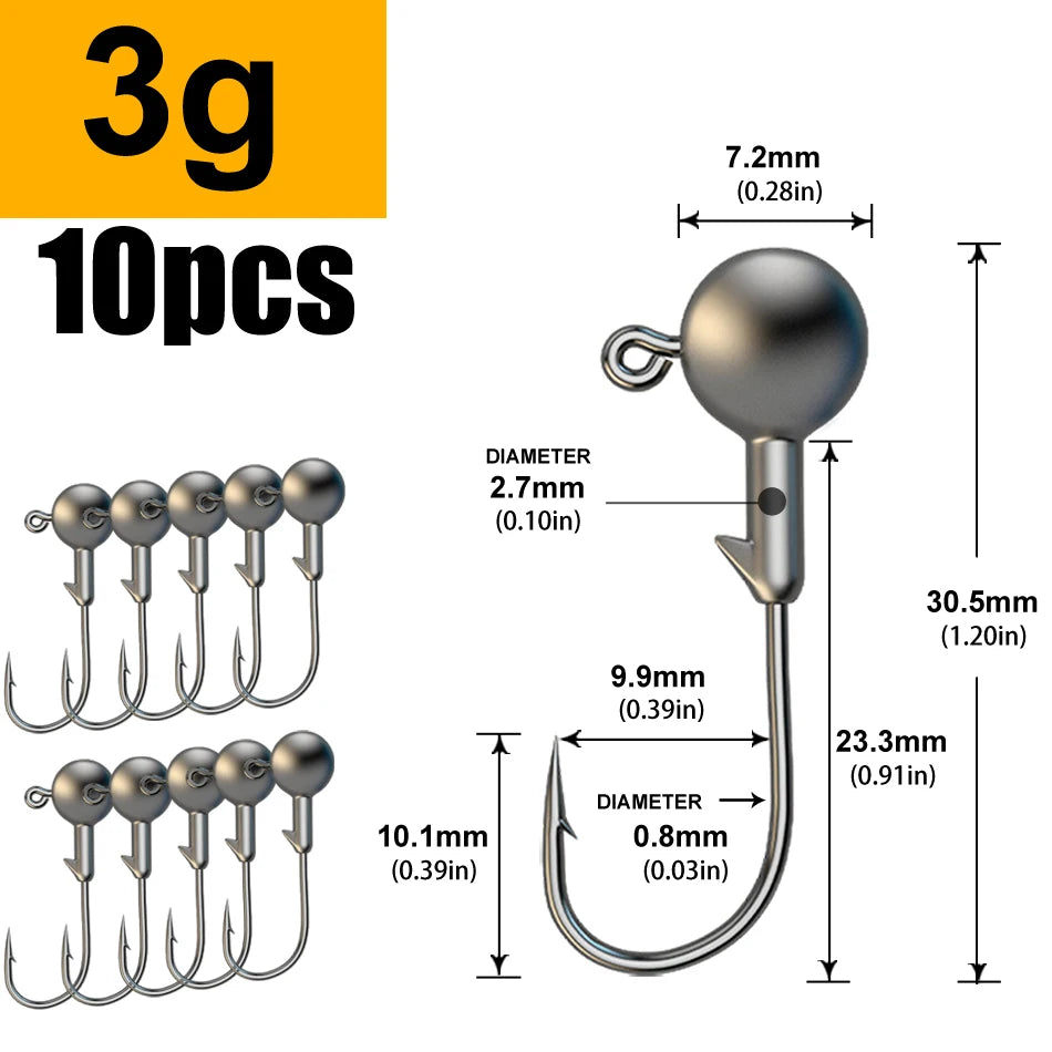 Lurestiker fishing jigging head hooks for soft worm baits, crankbait fishing sharp hooks for Bass Pike Trout Accessories