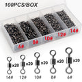 100PCS Stainless Steel Fishing Swivel Bearing Rolling Connector Saltwater Freshwater Rotate Tackle Box Lure Line Fishing Tools