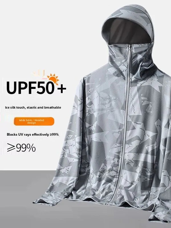 Men's Camouflage Sun Protection Clothing UPF50 Ice Silk Thin Breathable Summer Fishing Special Large Brim Hat Outdoor Clothing