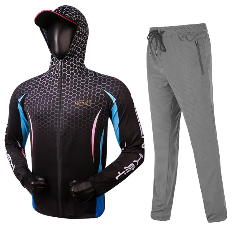 Ice Silk Fishing Sunscreen Suit Men's Summer Breathable Fishing Jacket Pants Large Size Rock Lure Sea Fishing Clothes