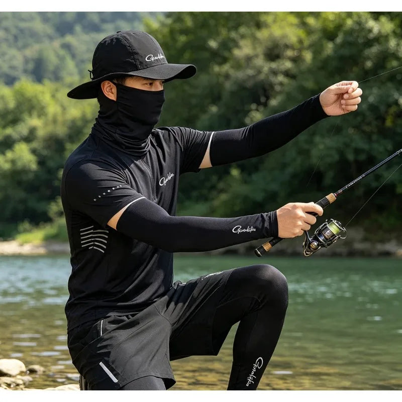 Summer Men Fishing Suit 4pcs Set Ice Silk Breathable Short Sleeve Fishing T Shirt Quick Drying Sun Protection Lure Clothing 6pcs