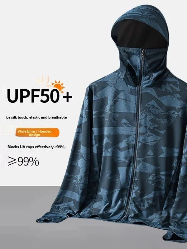 Men's Camouflage Sun Protection Clothing UPF50 Ice Silk Thin Breathable Summer Fishing Special Large Brim Hat Outdoor Clothing