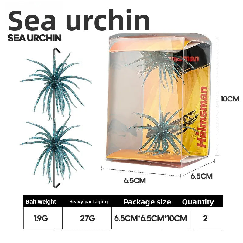 1-2PCS 5cm1.9gLure Floating Sea Urchin Soft Bait Bionic Soft WormTPELure Bait for Sea Fishing, Black Pit Wild Fishing, Water Bla
