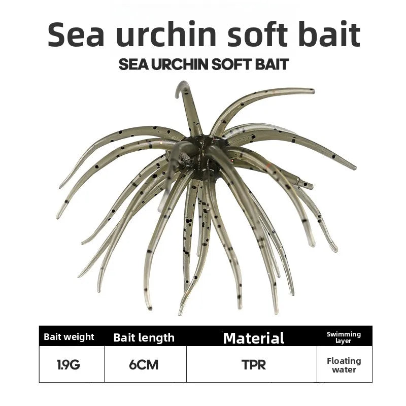 1-2PCS 5cm1.9gLure Floating Sea Urchin Soft Bait Bionic Soft WormTPELure Bait for Sea Fishing, Black Pit Wild Fishing, Water Bla