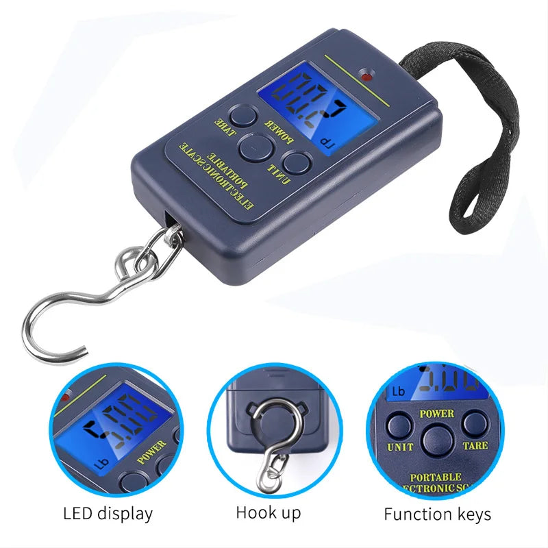 50kg/10g Portable LCD Electronic Hand Scale Travel Hanging Scale with 100cm Long Retractable Measuring Tape