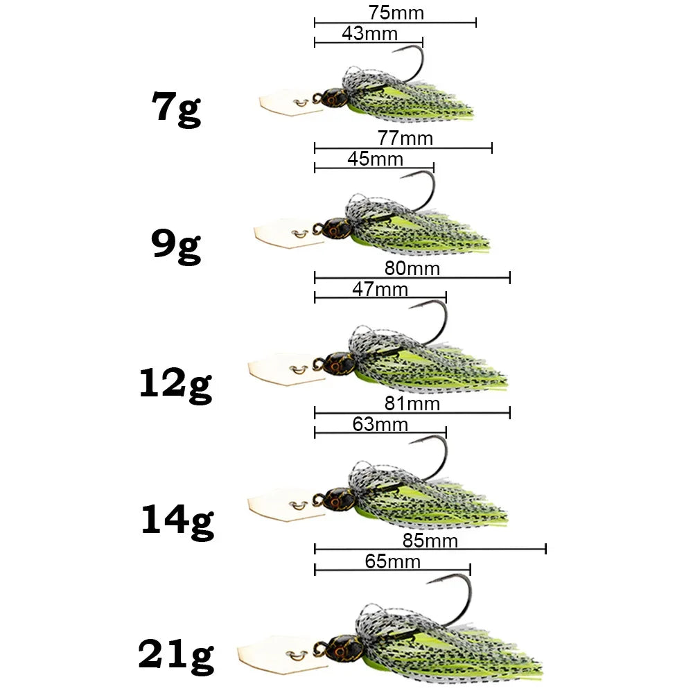 Spinner Bait 7g/9g/12g/14g/21g Fishing Lures Kit Pesca Chatter Weedless Metal Blade Rubber Jig Head Hook Wire 1-5Pcs Spinnerbait