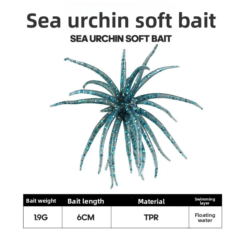 1-2PCS 5cm1.9gLure Floating Sea Urchin Soft Bait Bionic Soft WormTPELure Bait for Sea Fishing, Black Pit Wild Fishing, Water Bla