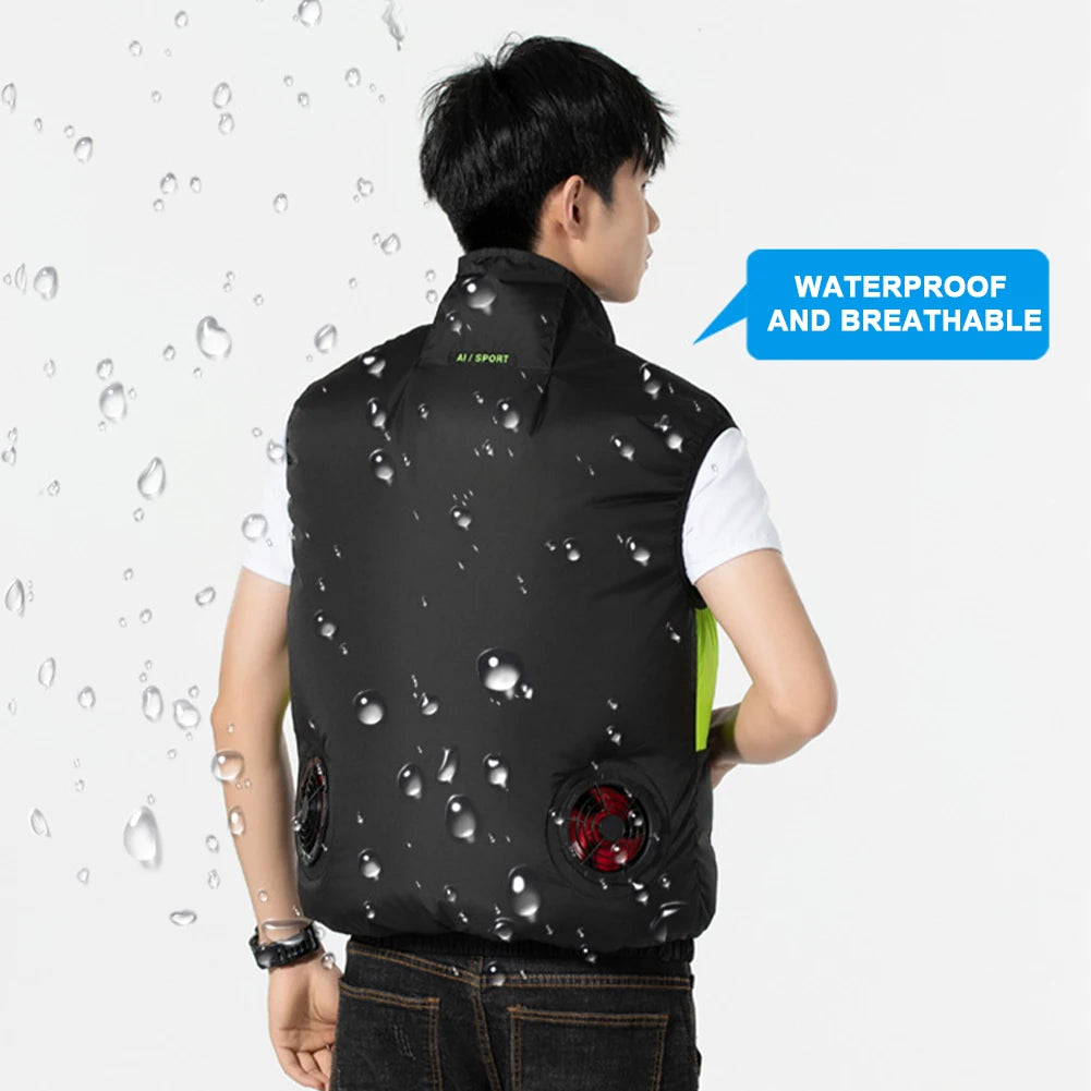Cooling Vest Ice Fan Vest Heat Resistant Air Conditioner Clothes Breathable Wearable Cooling Fan Vest for Summer Camping Fishing